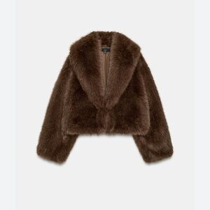Zara FAUX FUR SHORT COAT Color Brown size Large New with Tags